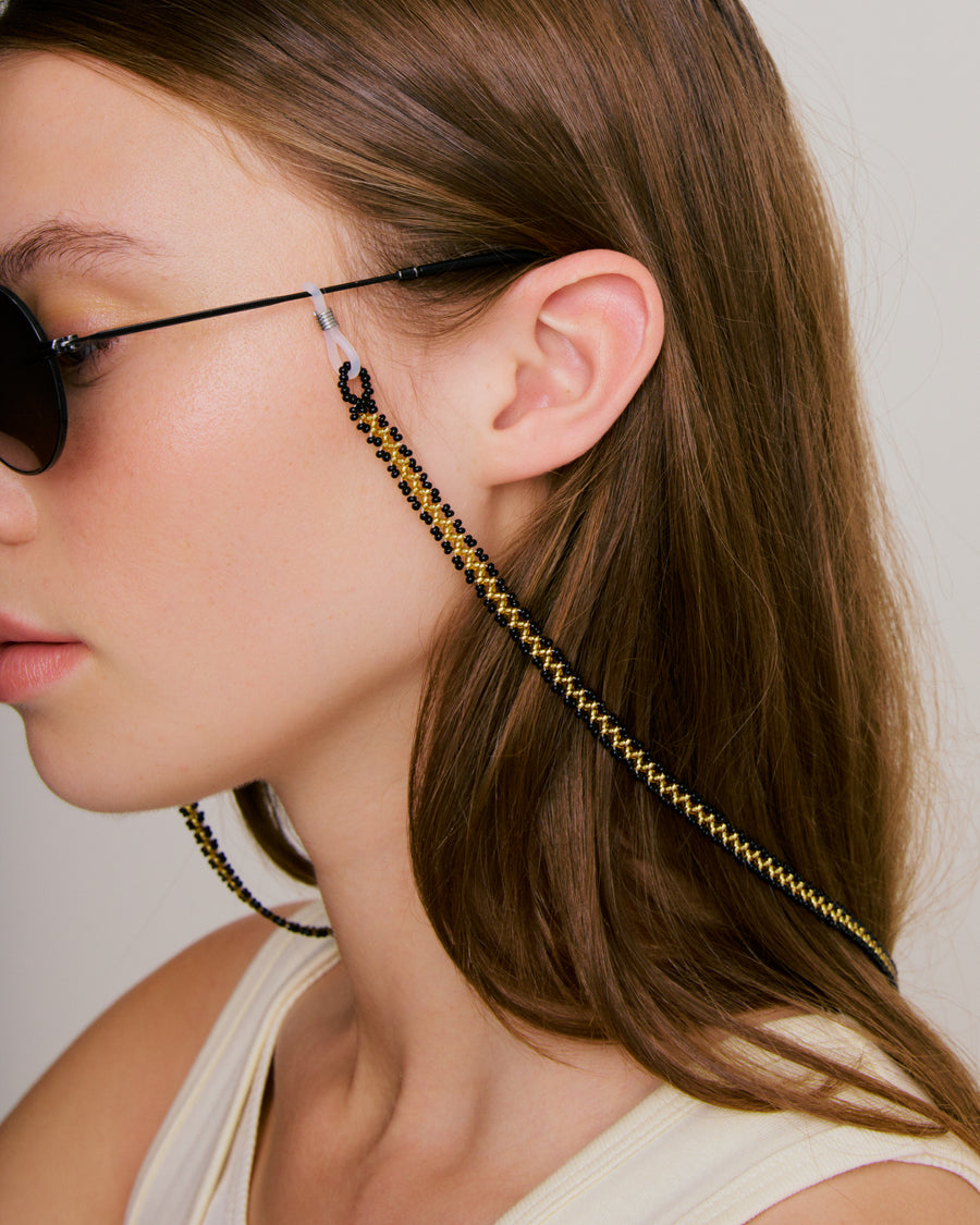 Beaded Sunglass Strap - Mathe's Stitch Black & Gold