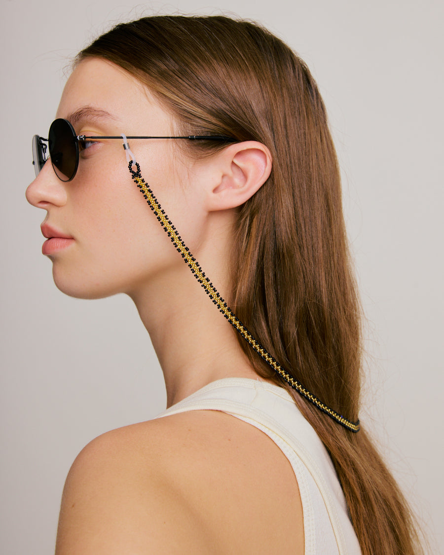 Beaded Sunglass Strap - Mathe's Stitch Black & Gold
