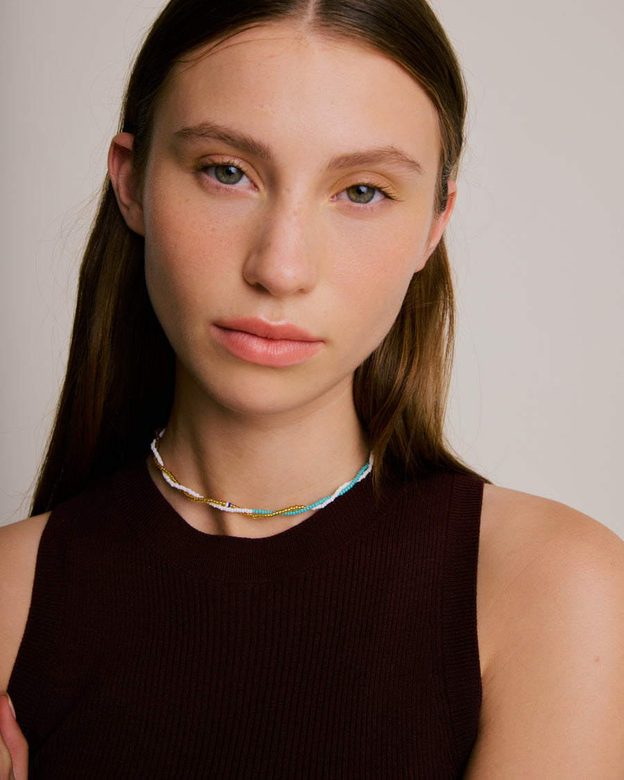 Beaded Necklace - Double Strand Multi-colour 4