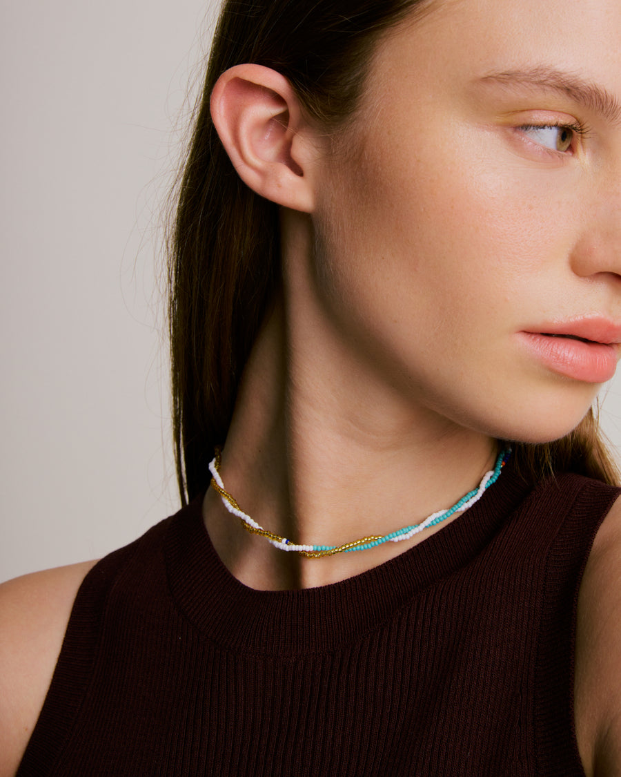 Beaded Necklace - Double Strand Multi-colour 4