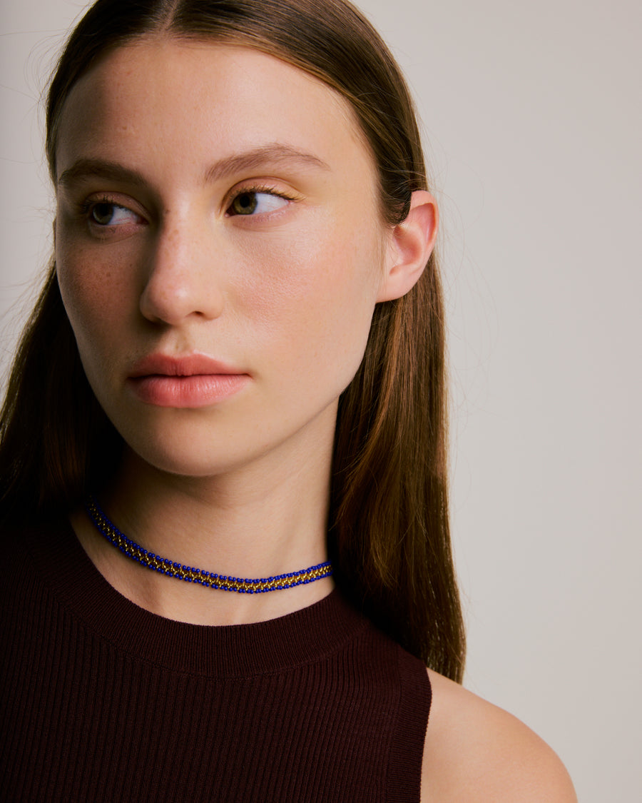 Beaded Necklace - Mathe's Stitch Blue & Gold