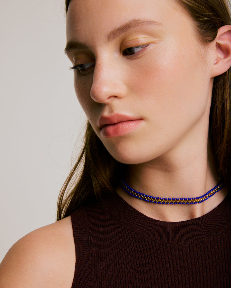 Beaded Necklace - Mathe's Stitch Blue & Gold