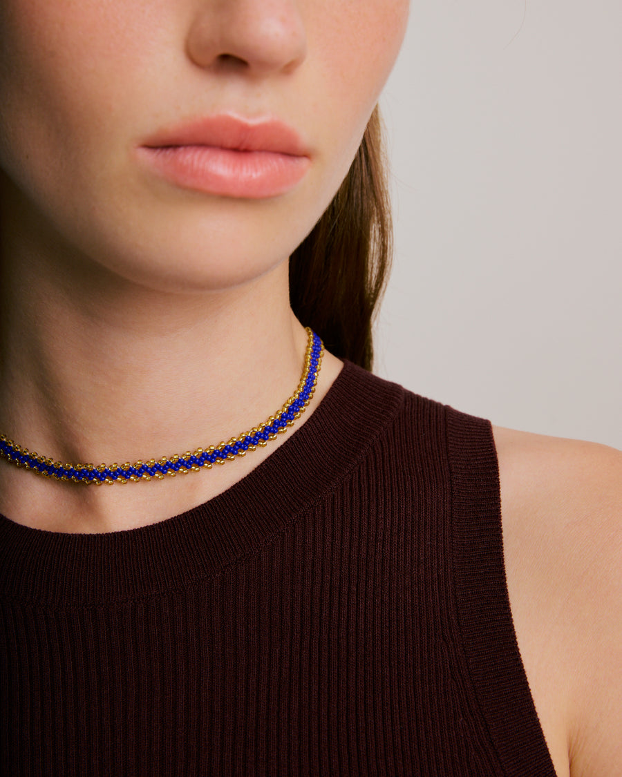 Beaded Necklace - Mathe's Stitch Blue & Gold 02