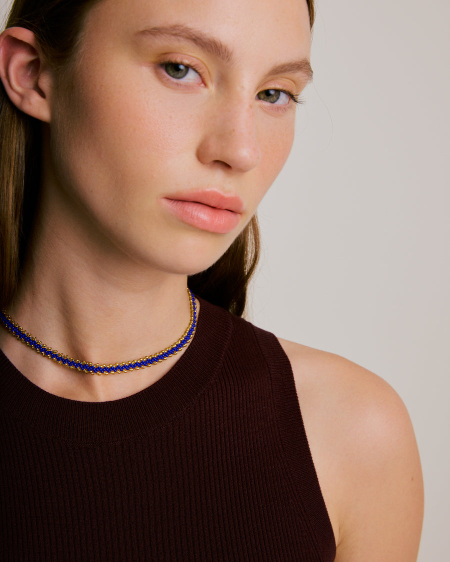 Beaded Necklace - Mathe's Stitch Blue & Gold 02