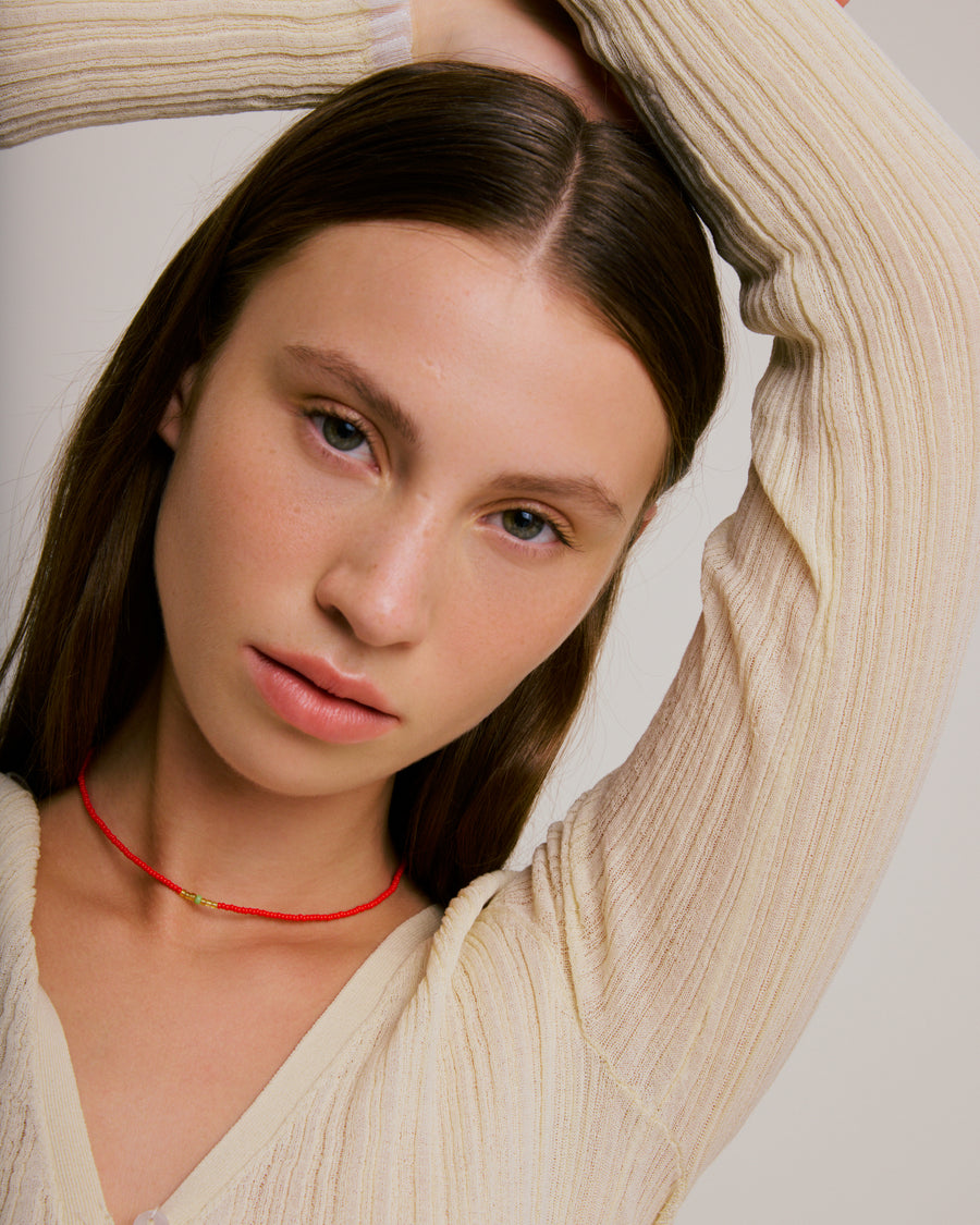 Beaded Necklace - Chilli Red