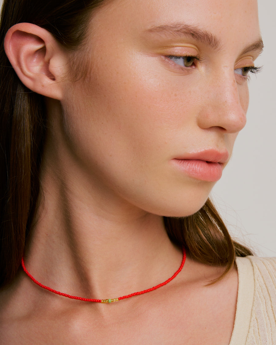 Beaded Necklace - Chilli Red