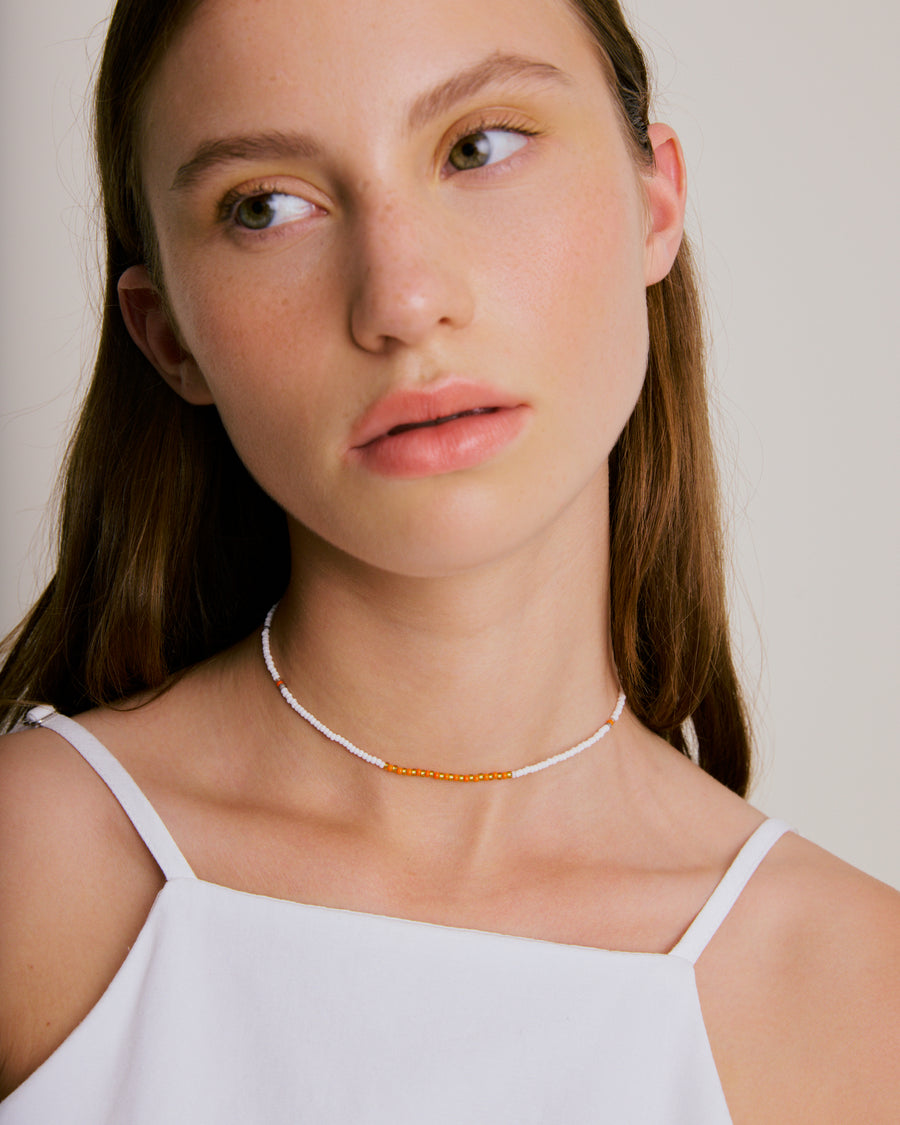 Simple Necklace - White, Orange & Gold