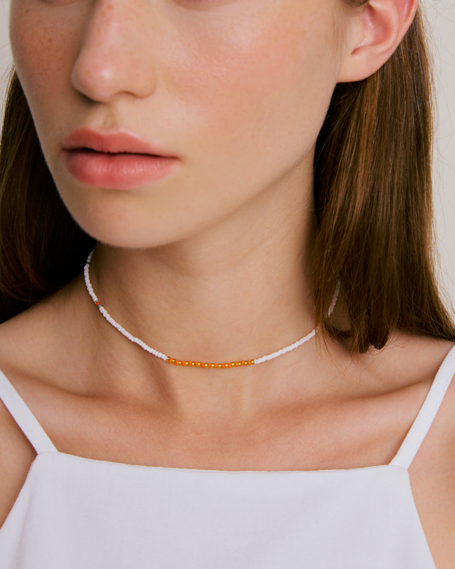 Simple Necklace - White, Orange & Gold