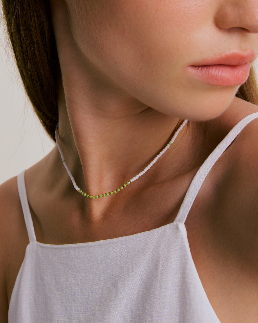 Simple Necklace - White, Lime & Gold