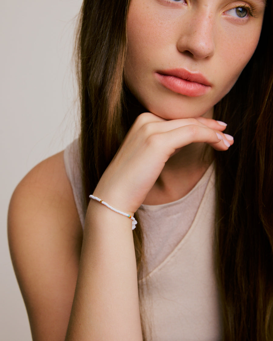 Simple Beaded Bracelet - White