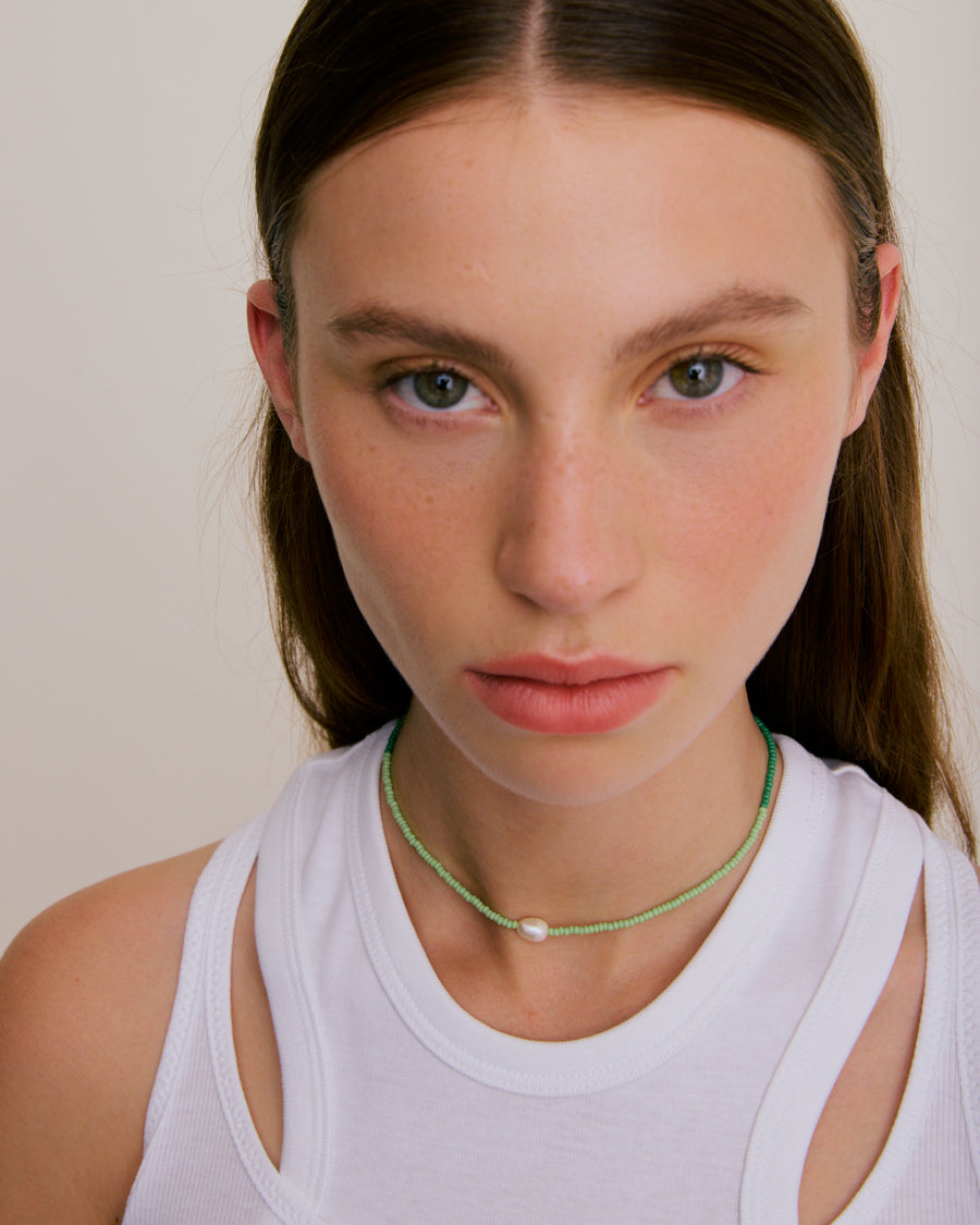 Single Pearl Necklace - Apple Green & Lime