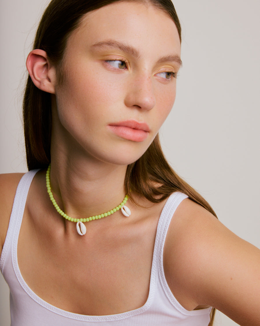 Ntombi's Double Shell Necklace - Matte Lime