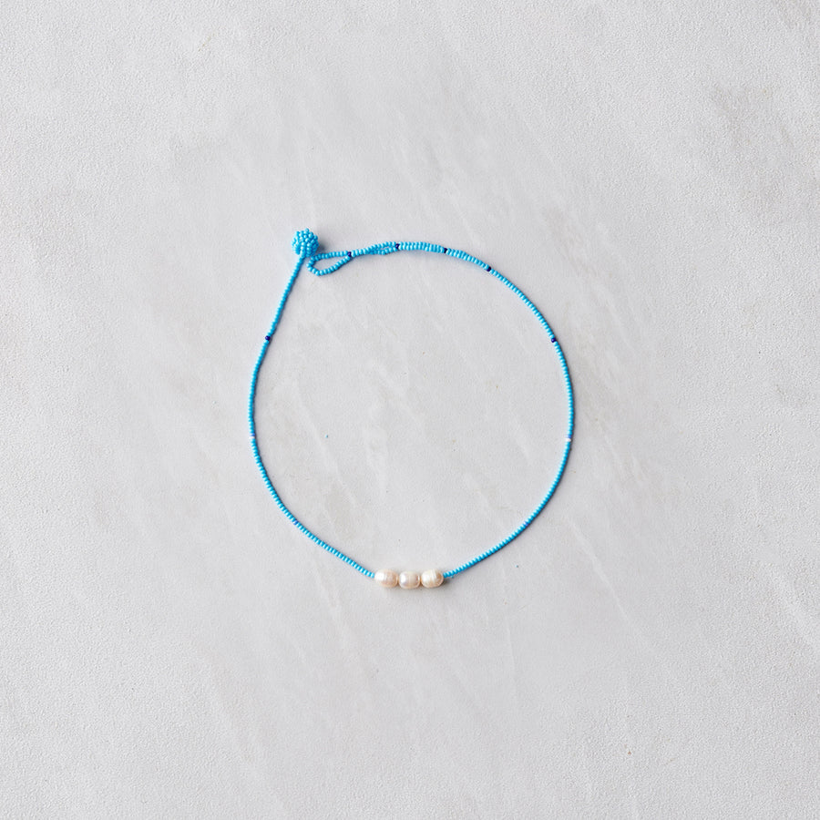 Beaded Necklace with Pearls - Sky Blue
